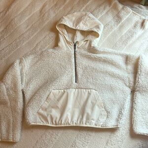 So cropped sherpa hoodie, size juniors large, white